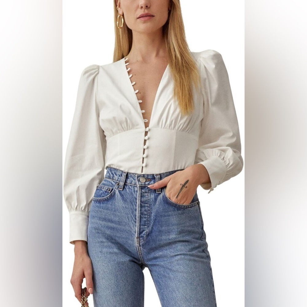 New Reformation Art stretch organic cotton Blouse Sz6 MSRP:$168 Firm price